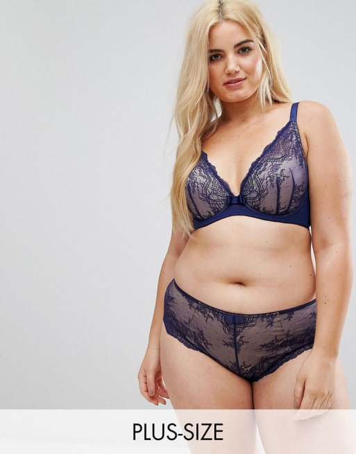City Chic Eve Navy Plunge Bra & Brief Lingerie Set