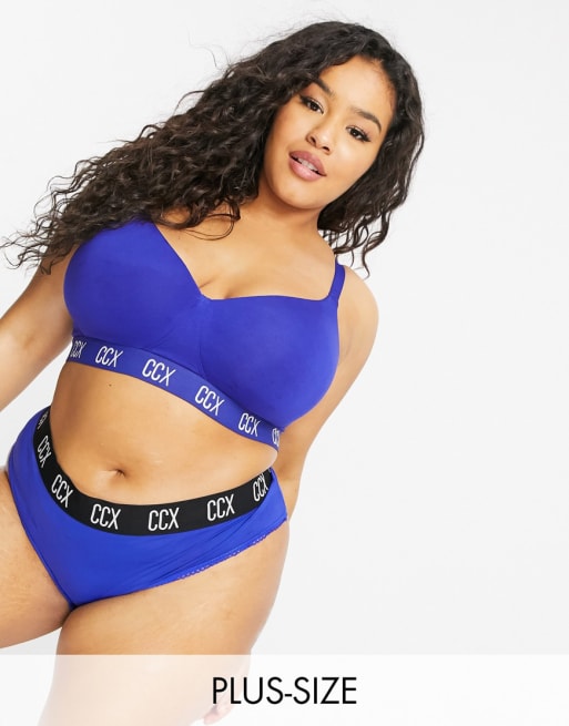 City Chic Wirefree logo bra in blue