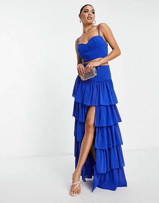 Collective The Label crop top and skirt set in cobalt