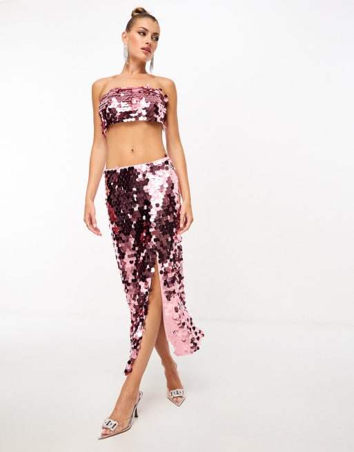 Miss Selfridge sequin bandeau top in pink