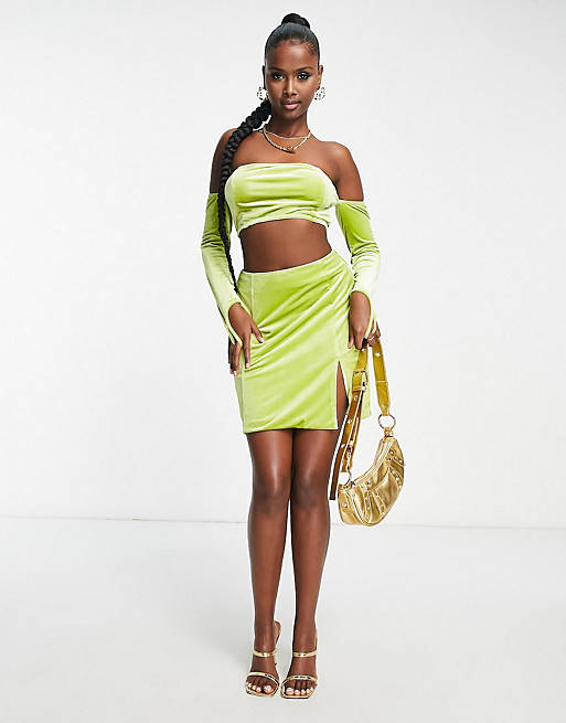 Collective The Label Exclusive crop top and slit mini skirt set in lime