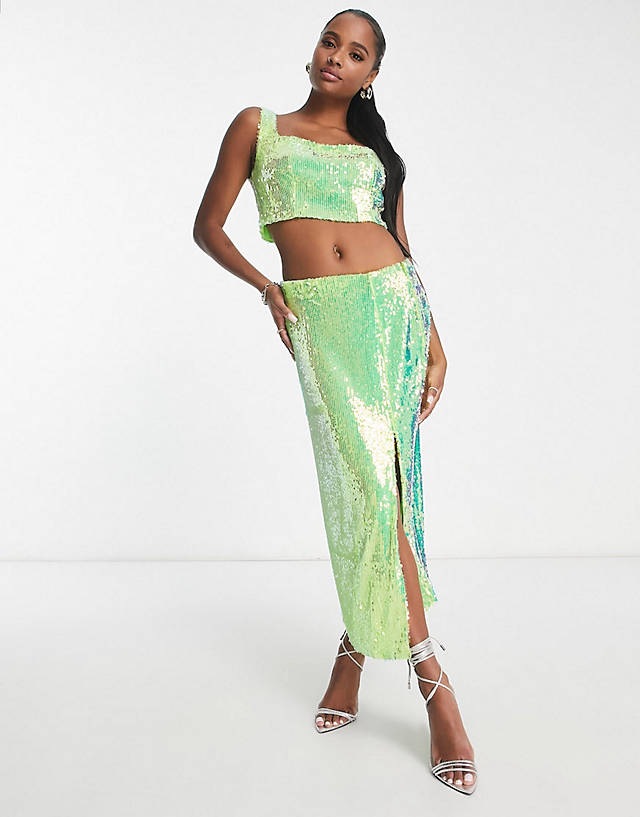 Collective The Label Petite - exclusive sequin top and midaxi skirt co-ord in irid