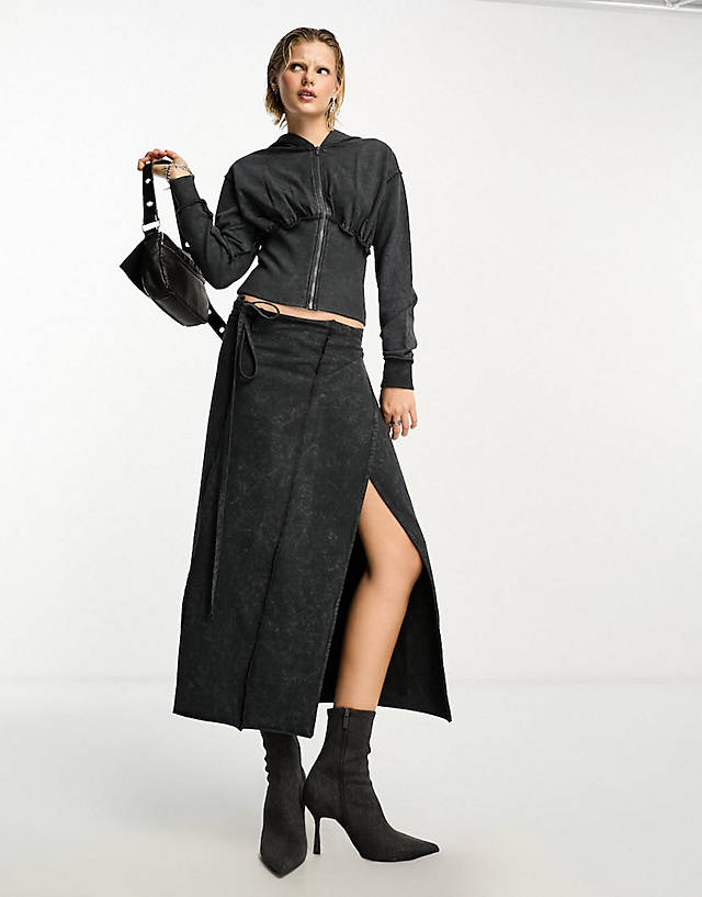 Collusion - acid wash fitted hoodie and skirt in black