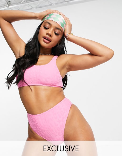 COLLUSION bikini top & high waist bikini bottoms in printed terrycloth