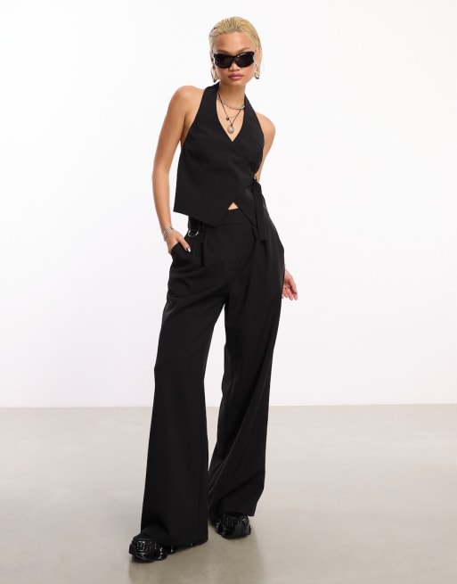 COLLUSION - Co-ord set van elegant aansluitend gilet en broek in zwart
