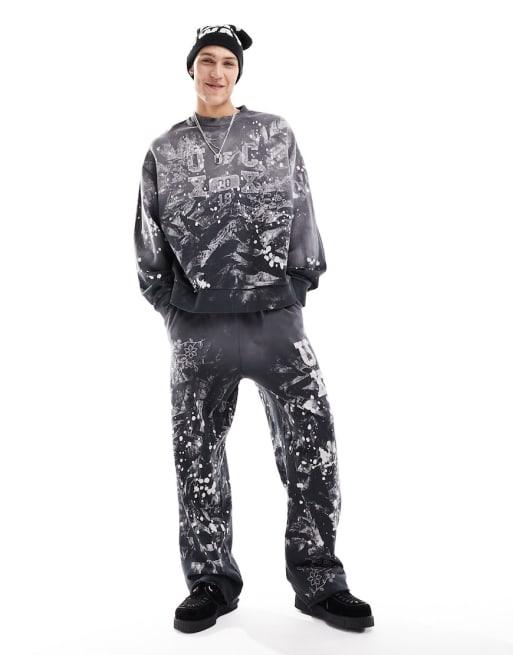 COLLUSION - Co-ord set van varsity sweatshirt and joggingbroek met verfspetters in blauw