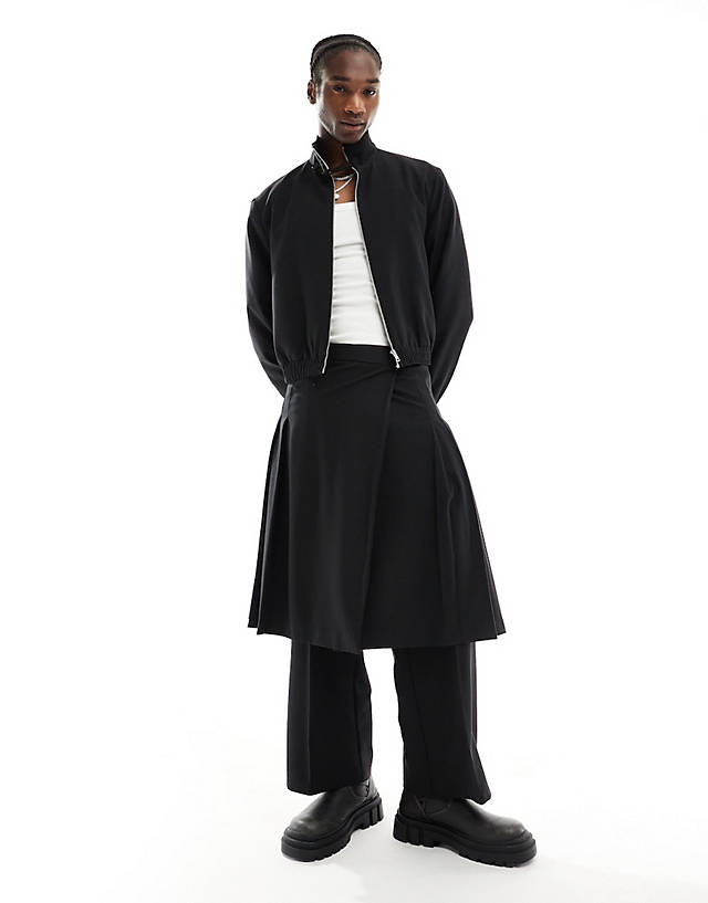 Collusion - co-ord tailored harrington jacket, kilt and joggers in black