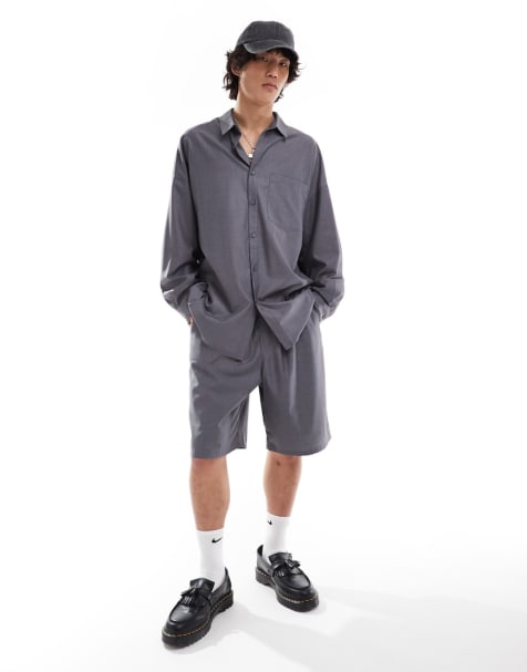COLLUSION co-ord tailored shorts & long sleeve shirt in charcoal - view 1