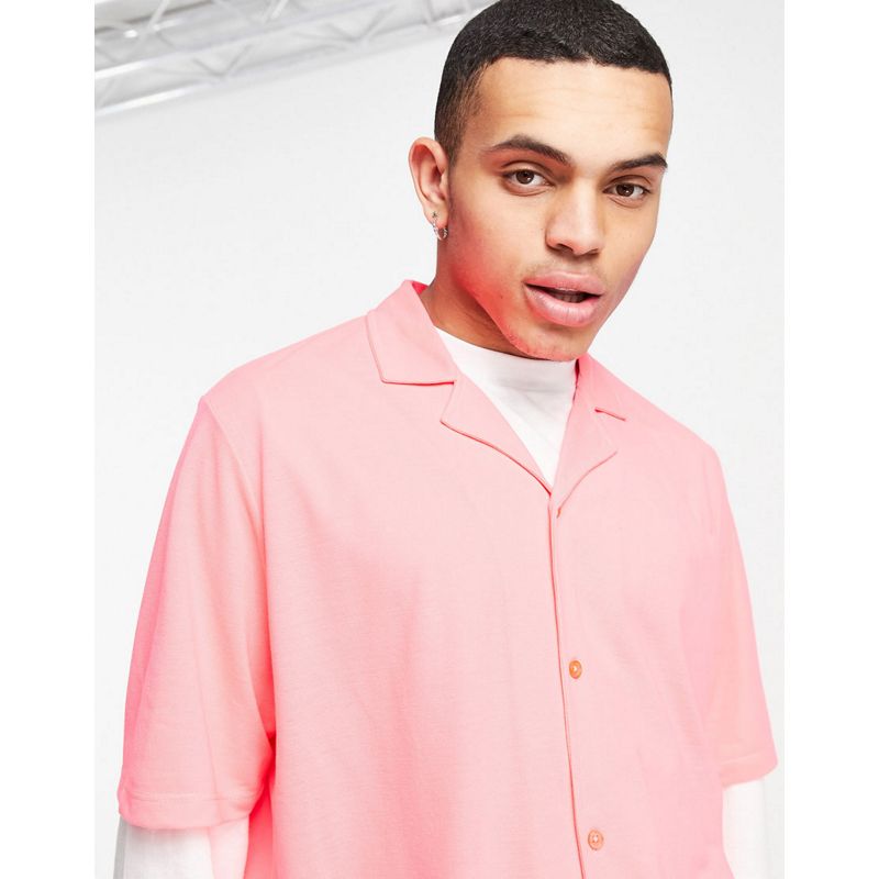 Camicie tinta unita Camicie COLLUSION - Coordinato con camicia e pantaloncini oversize in jersey di cotone piqué rosa fluo