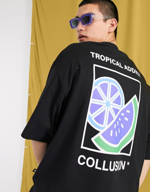 COLLUSION - Coordinato con T-Shirt oversize e pantaloncini in jersey con stampa, colore nero
