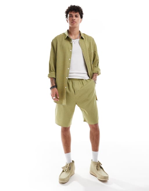 COLLUSION - Coordinato sartoriale con camicia a maniche lunghe e pantaloncini a quadri