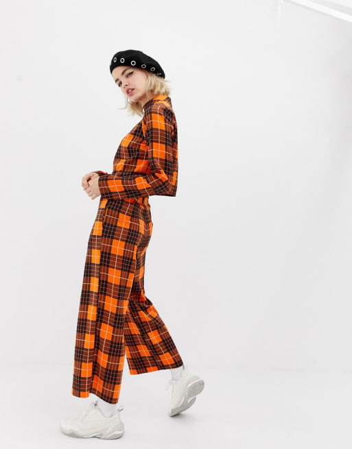 COLLUSION crop top & wide leg pants two-piece in check