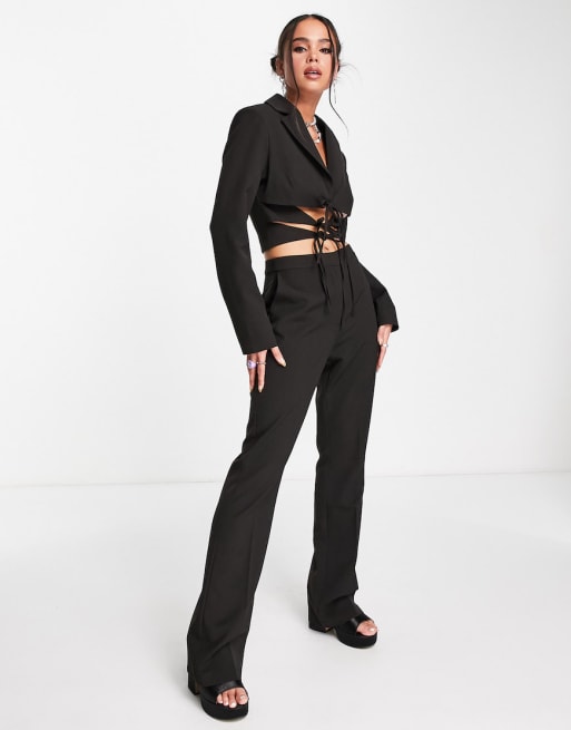 Tie-detail Flared Pants - Black - Ladies