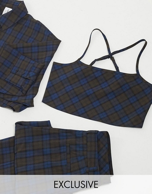 COLLUSION cropped bralet & straight leg trousers in check co-ord