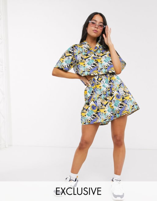 COLLUSION - Cropped overhemd en short met jaren 90 stripboekprint