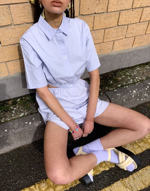 COLLUSION cropped shirt & mini skirt co-ord in lilac