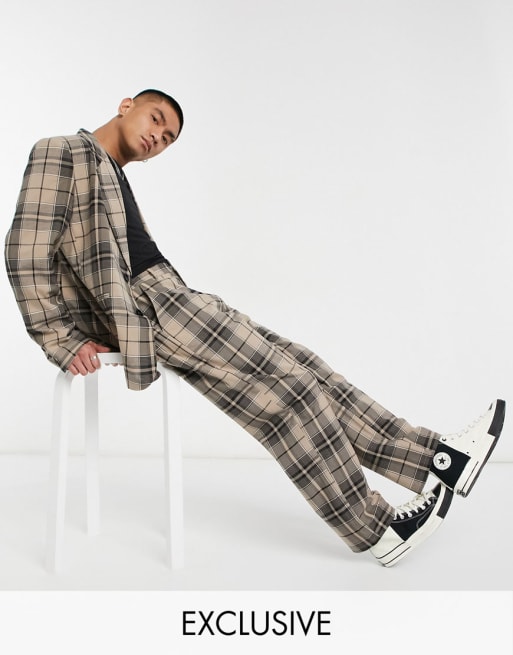 COLLUSION - Ensemble blazer et pantalon droit à carreaux - Beige