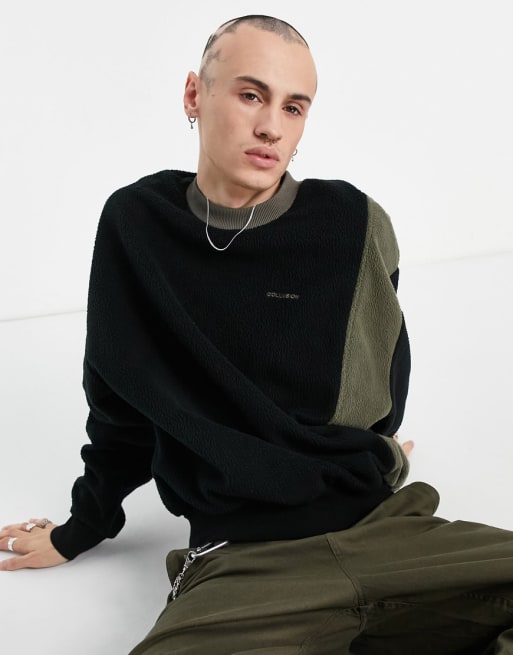 COLLUSION - Ensemble en imitation peau de mouton avec jogger et sweat-shirt oversize effet raccordé