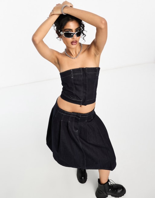 COLLUSION Ensemble top corset et jupe en denim brut Bleu ASOS