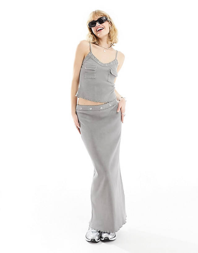 Collusion - eyelet detail washed cami and maxi skirt co-ord in grey