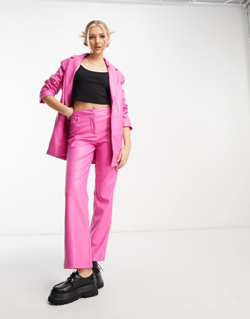 COLLUSION faux leather blazer & pants set in pink