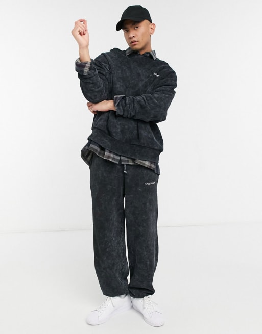 COLLUSION - Felpa con cappuccio oversize, felpa e joggers lavaggio acido antracite
