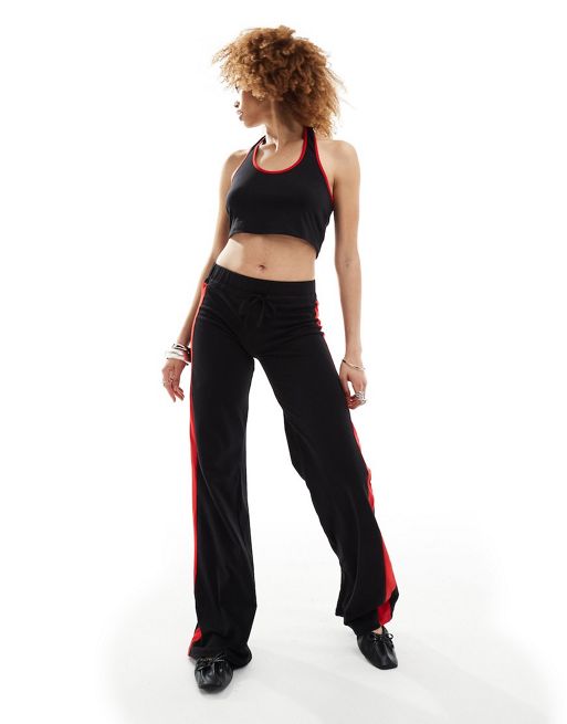 COLLUSION halter top & yoga pants co ord with contrast binding in black - BLACK