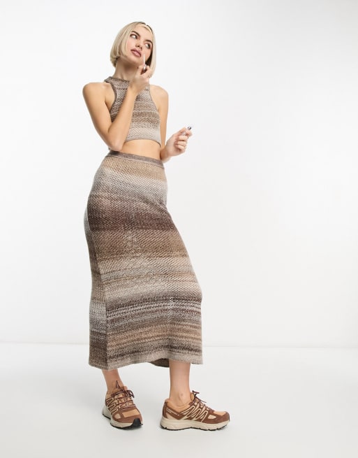 COLLUSION knit racer tank top and maxi skirt set in ombre brown