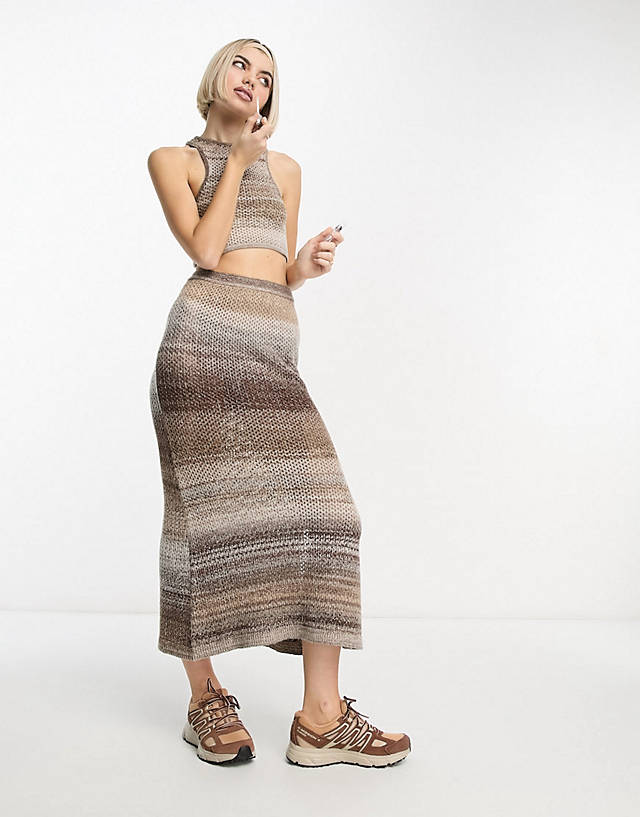 Collusion - knitted racer tank top and maxi skirt in ombre brown co-o