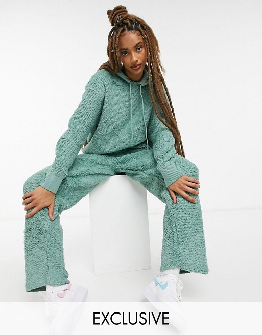 COLLUSION knitted textured hoodie & jogger co ord in sage green