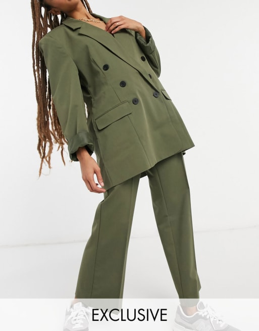 COLLUSION oversized blazer & straight leg trousers in olive green