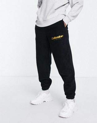COLLUSION oversized funnel neck fleece sweatshirt & joggers with embroidery co-o