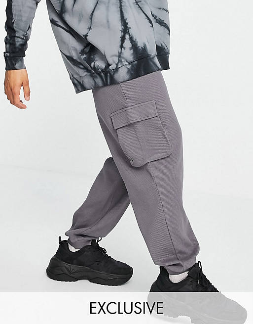 COLLUSION oversized hoodie & joggers in charcoal waffle fabric co-ord