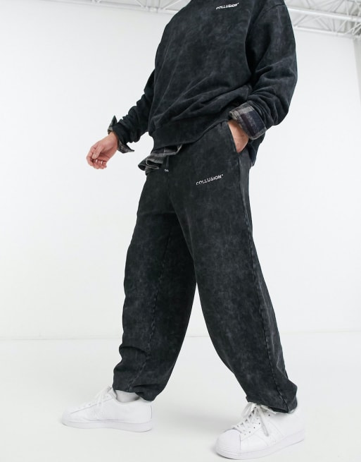 Collusion Oversized Hoodie Sweatshirt And Trackies Set In Charcoal Acid