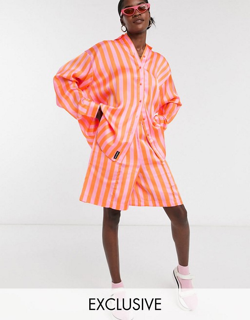 COLLUSION oversized satin shirt in candy stripe