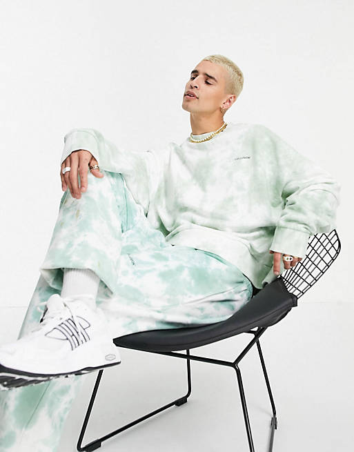 COLLUSION oversized sweatshirt & joggers in green tie dye co-ord