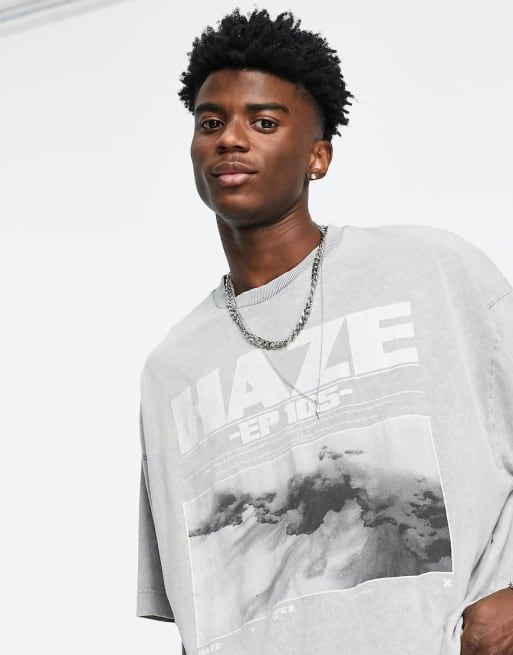 COLLUSION oversized t-shirt & trackies set with print in acid wash grey