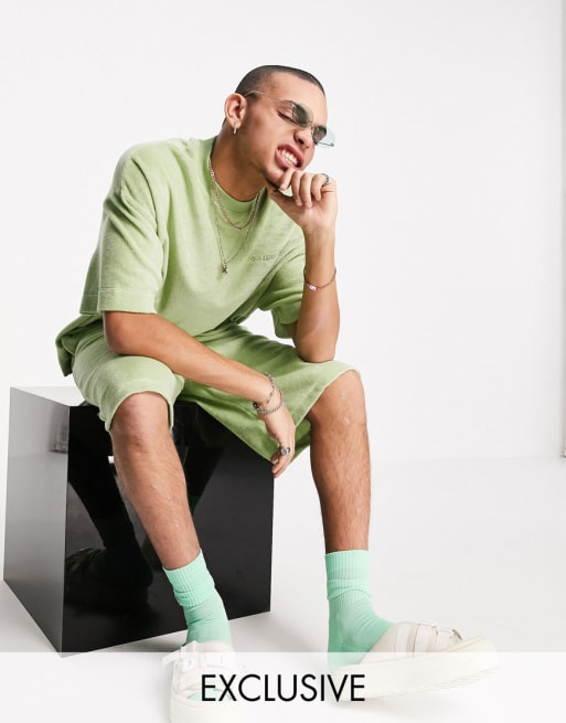 COLLUSION oversized tshirt & shorts in towelling co ord