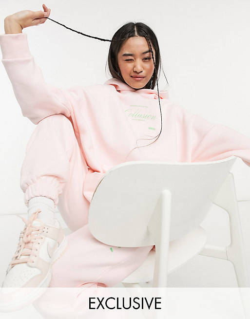 COLLUSION oversized weekender hoodie & sweatpants in pale pink set