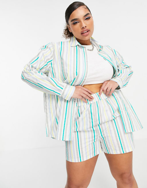 COLLUSION Plus exclusive shorts and oversized shirt co-ord in mixed stripe