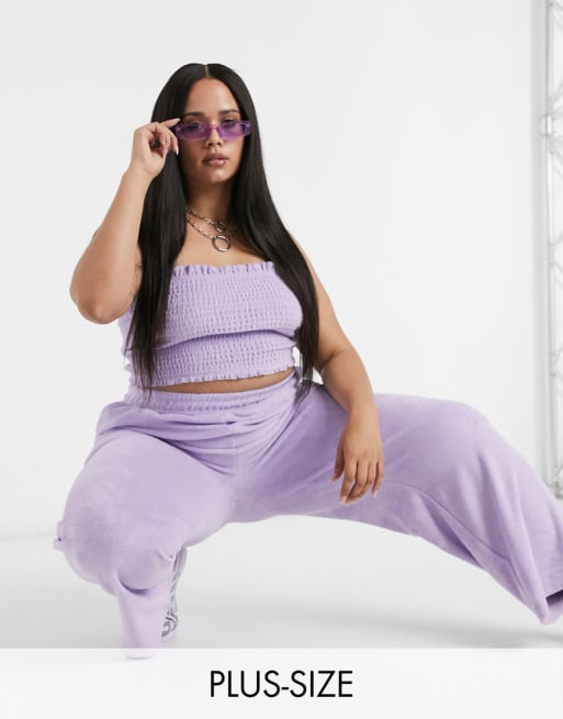 COLLUSION Plus exclusive textured towelling wide leg trousers in lilac