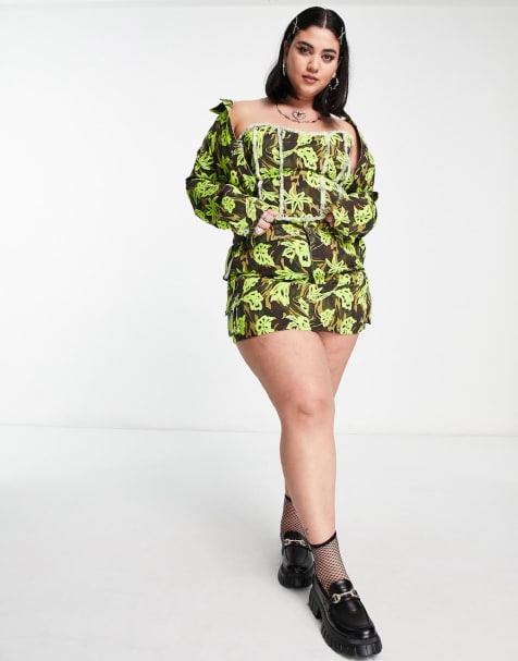 COLLUSION Plus frayed edge corset top and skirt set in floral camo - view 1