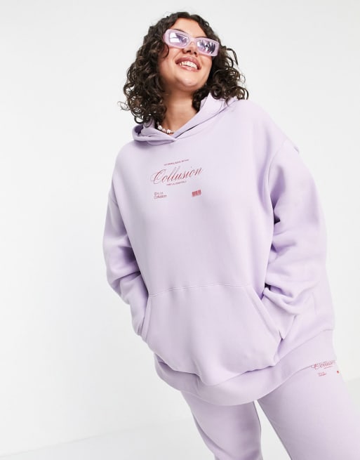 COLLUSION Plus oversized hoodie, t-shirt & sweatpants set with branding ...