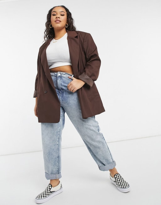 COLLUSION Plus straight leg pants & blazer in chocolate brown | ASOS