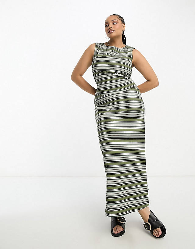 Collusion - plus striped tank top & maxi skirt co-ord in green