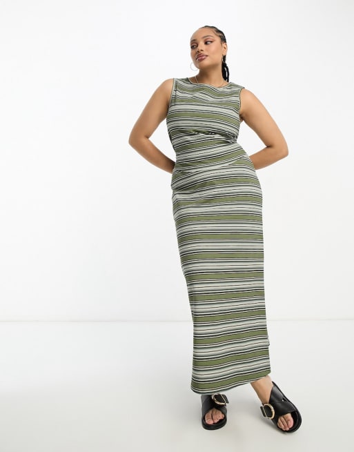 COLLUSION Plus striped tank top & maxi skirt set in green