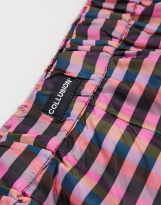 COLLUSION short sleeve nylon shirt & shorts in check set