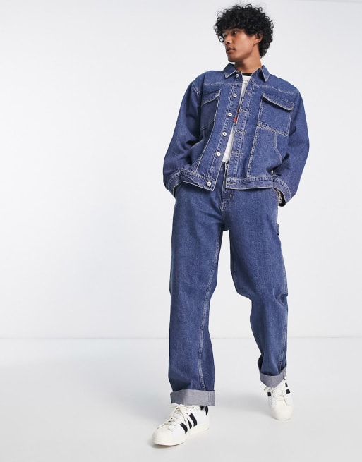 COLLUSION shrunken denim jacket & cargo jeans set in blue | ASOS