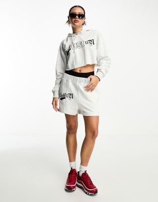 COLLUSION spliced varsity cropped hoodie shorts set in gray ASOS