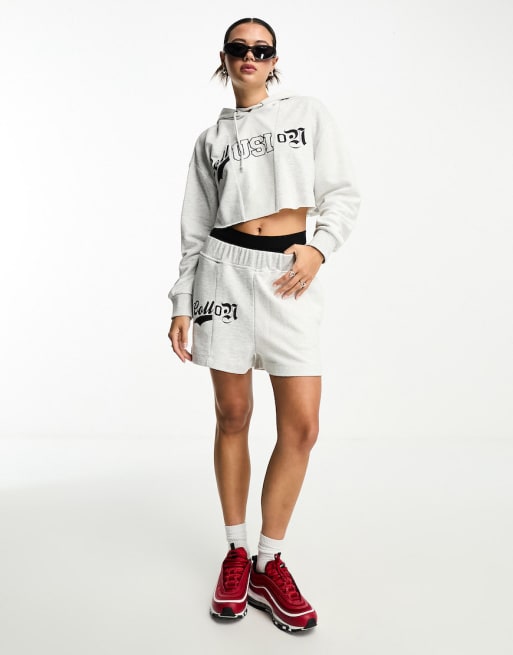 Cropped hoodie shorts discount set